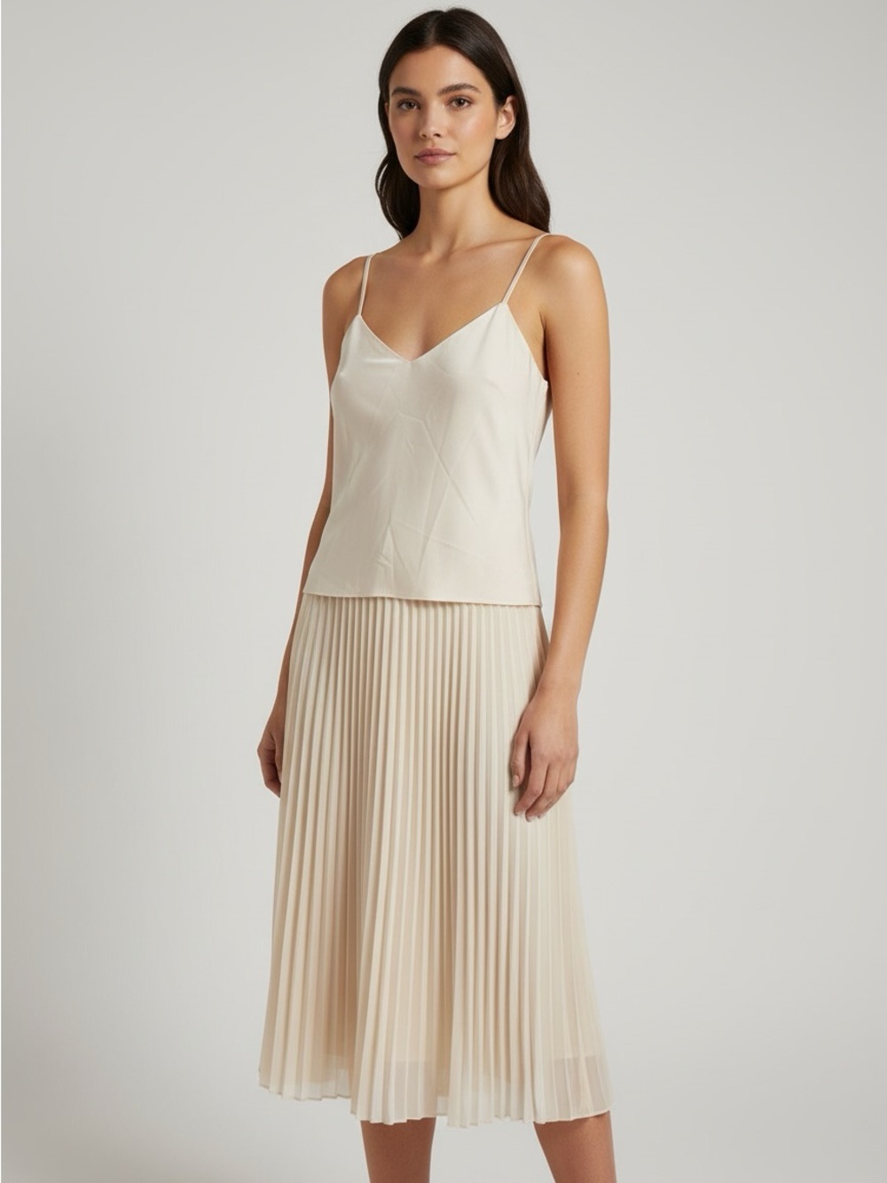 New Avec Les Filles Cream Satin Camisole & Pleated Skirt Set size 6-8-12